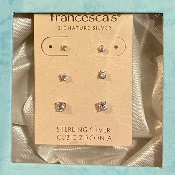 NWT francesca's SIGNATURE SILVER STERLING 3 PAIR STUD EARRINGS SET - Picture 1 of 9